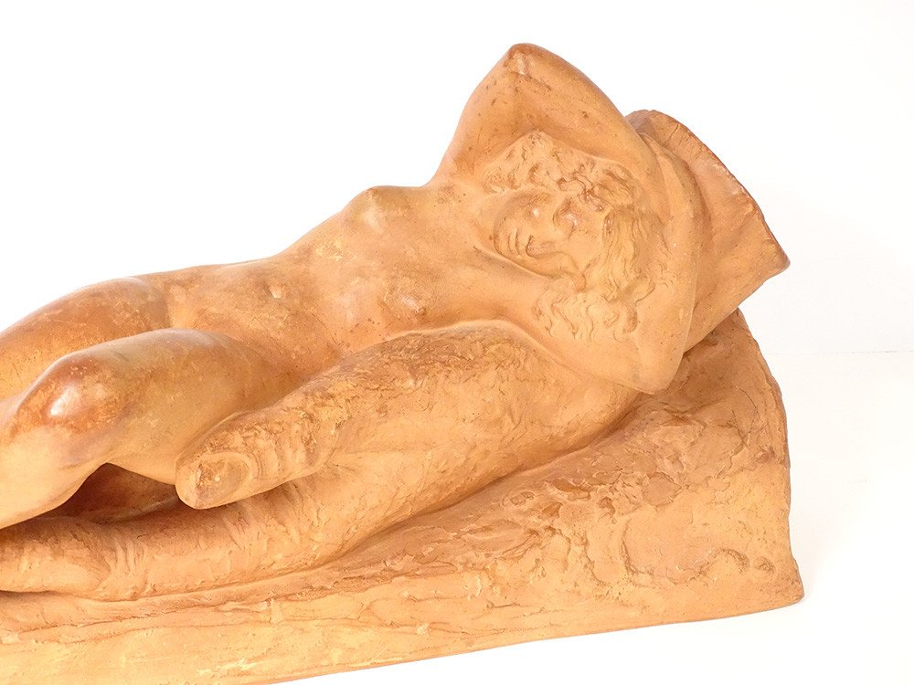 Terracotta Sculpture Naked Woman Signed Bouraine Twentieth Time-photo-2