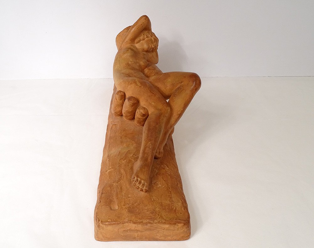 Terracotta Sculpture Naked Woman Signed Bouraine Twentieth Time-photo-3