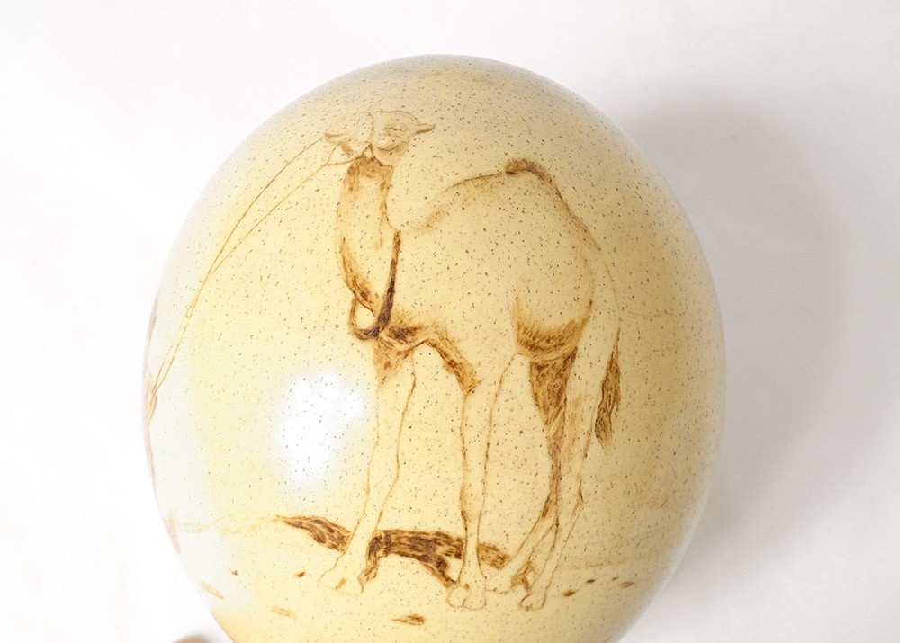 Pair Ostrich Eggs Orientalist Bedouin Camel Signed Nineteenth Time-photo-2