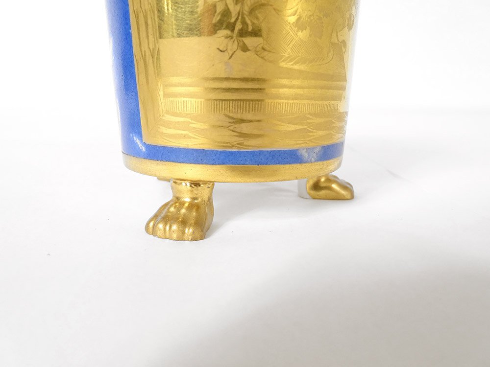 Paris Blue Porcelain Cup And Saucer Golden Decor Signed Julienne Nineteenth-photo-1