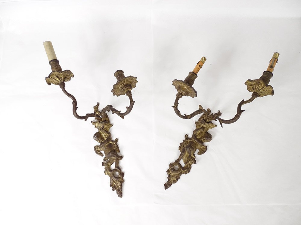 Pair Of Louis XV Period Sconces Angel Putti Eighteenth Acanthus Foliage-photo-2