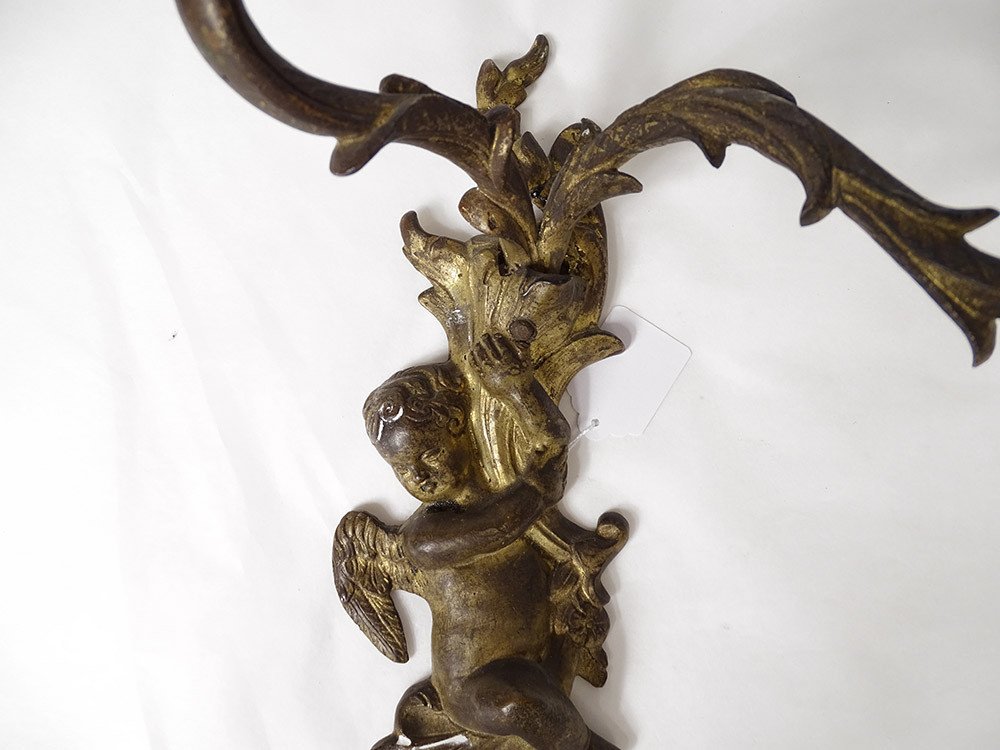 Pair Of Louis XV Period Sconces Angel Putti Eighteenth Acanthus Foliage-photo-3