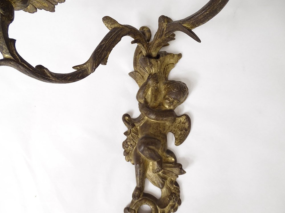 Pair Of Louis XV Period Sconces Angel Putti Eighteenth Acanthus Foliage-photo-3
