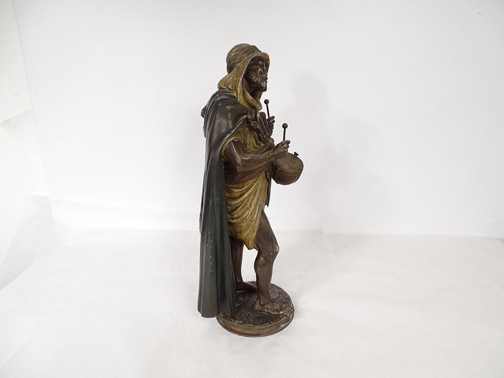Sculpture Regulates Orientalise Berber With Drum Signed Peiefer Nineteenth-photo-2