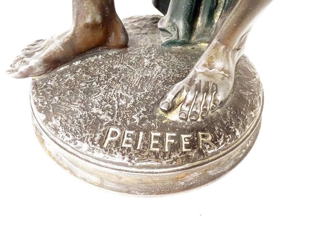 Sculpture Regulates Orientalise Berber With Drum Signed Peiefer Nineteenth-photo-4