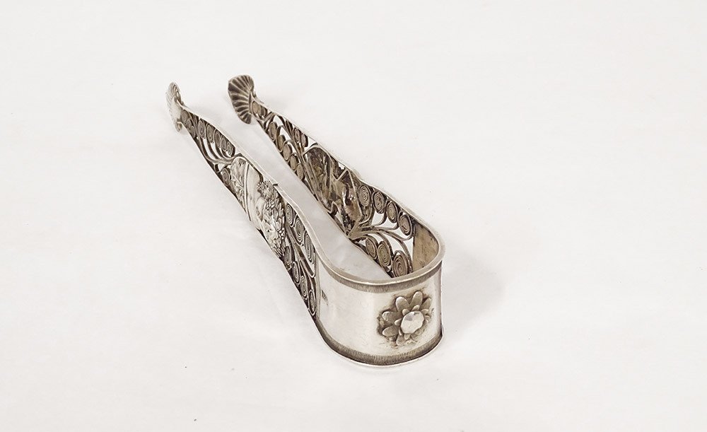 Baccus Sterling Silver Sugar Pliers Grape Leaves Nineteenth Century-photo-2