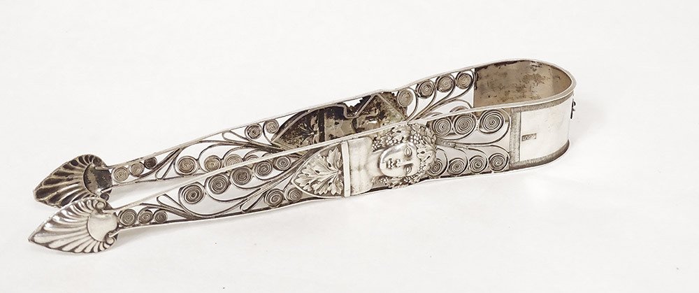 Baccus Sterling Silver Sugar Pliers Grape Leaves Nineteenth Century