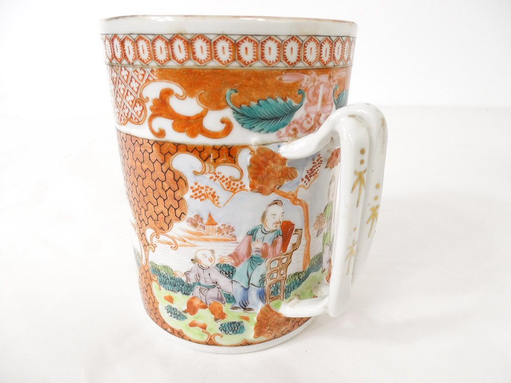 Pair Of Porcelain Mugs Decor Mandarins China Qianlong Eighteenth-photo-2