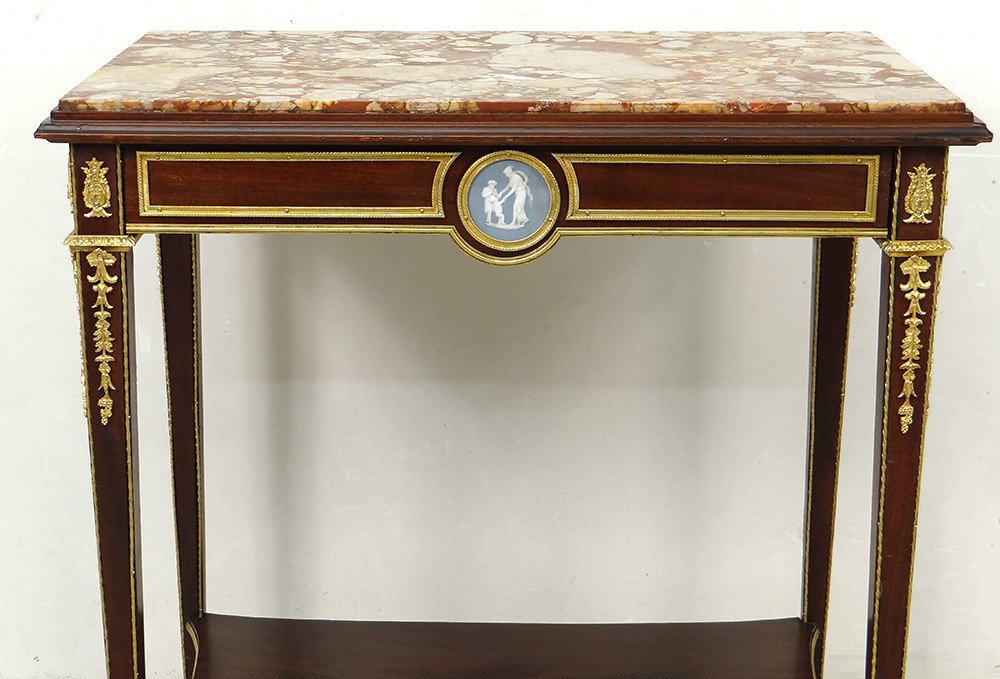 Petite Table De Salon Louis XVI Acajou Marbre Bronze Doré Wedgwood XIXème-photo-2