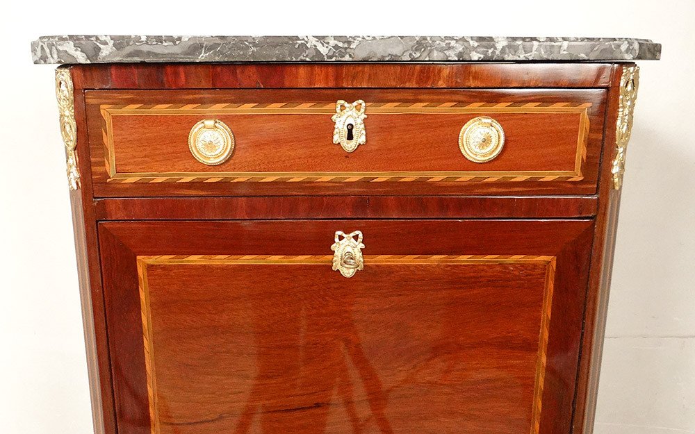 Petit Secrétaire Dame Louis XVI Satiné Marbre Estampillé J. Chastel XVIIIè-photo-2