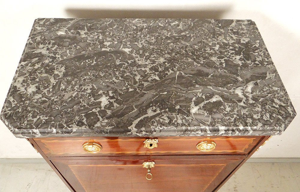 Petit Secrétaire Dame Louis XVI Satiné Marbre Estampillé J. Chastel XVIIIè-photo-1