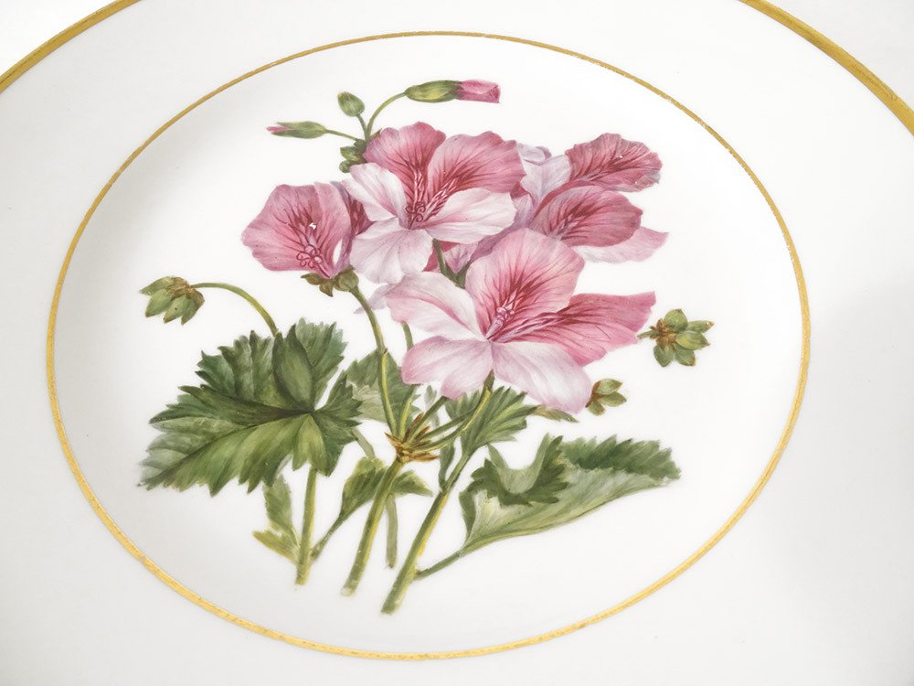 Hand Painted Porcelain Plate Flower Decor Nineteenth Golden Edging-photo-2