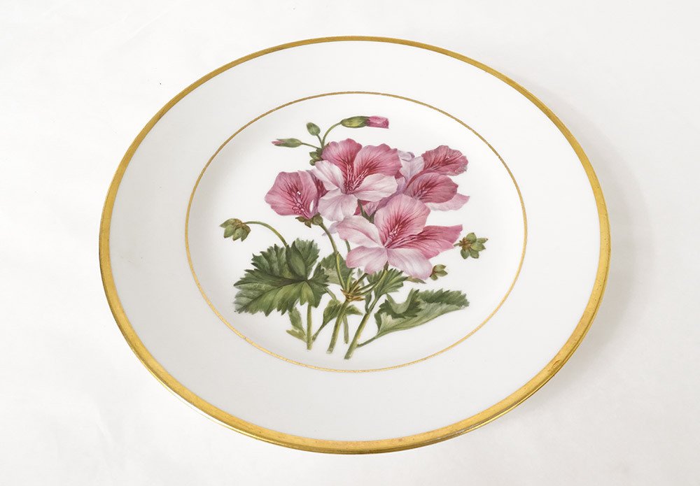 Hand Painted Porcelain Plate Flower Decor Nineteenth Golden Edging