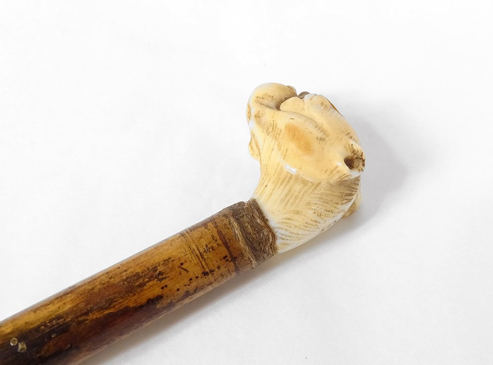 Cane Ivory Pommel System Bulldog Eyes Sulphide Bamboo Flamed Nineteenth-photo-2