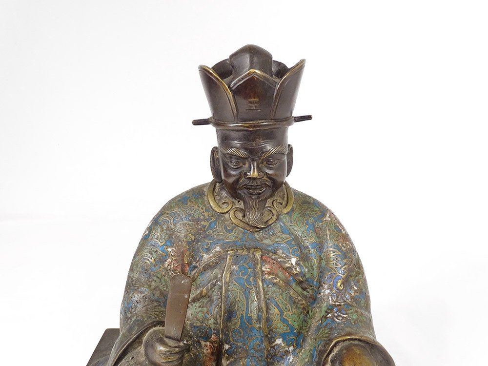 Cloisonné Enamelled Bronze Sculpture Wise Man Sitting Japan XIXth-photo-2