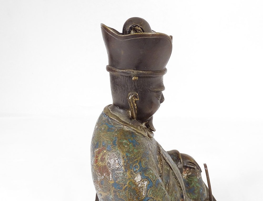 Cloisonné Enamelled Bronze Sculpture Wise Man Sitting Japan XIXth-photo-4