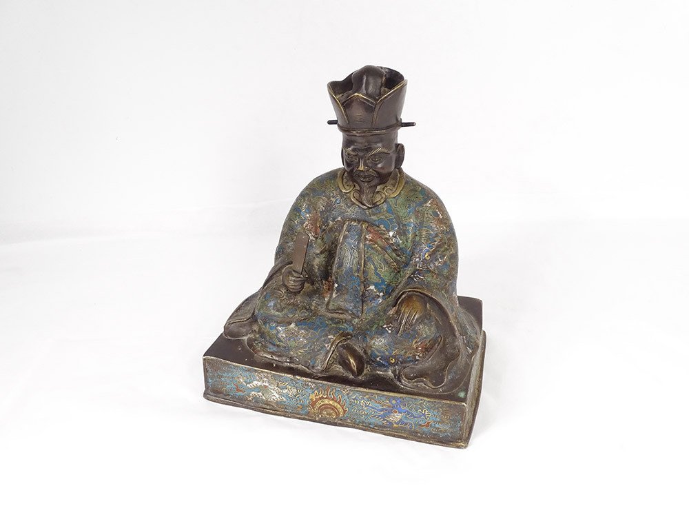 Cloisonné Enamelled Bronze Sculpture Wise Man Sitting Japan XIXth