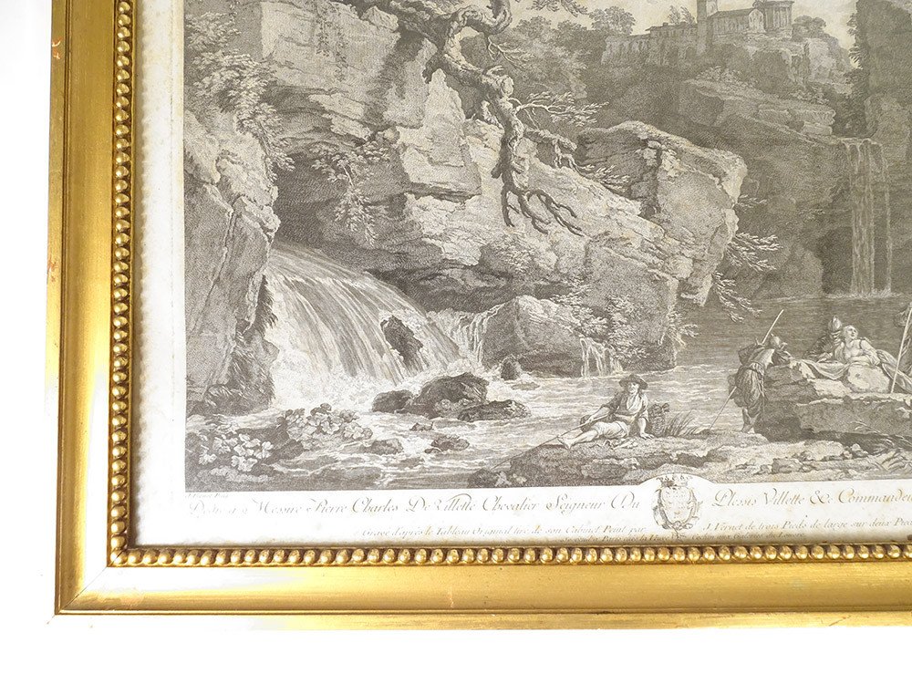 Gravure Vernet paysage cascade personnages Pierre Charles de Villette 18è-photo-3