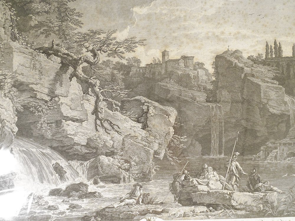 Gravure Vernet paysage cascade personnages Pierre Charles de Villette 18è-photo-4
