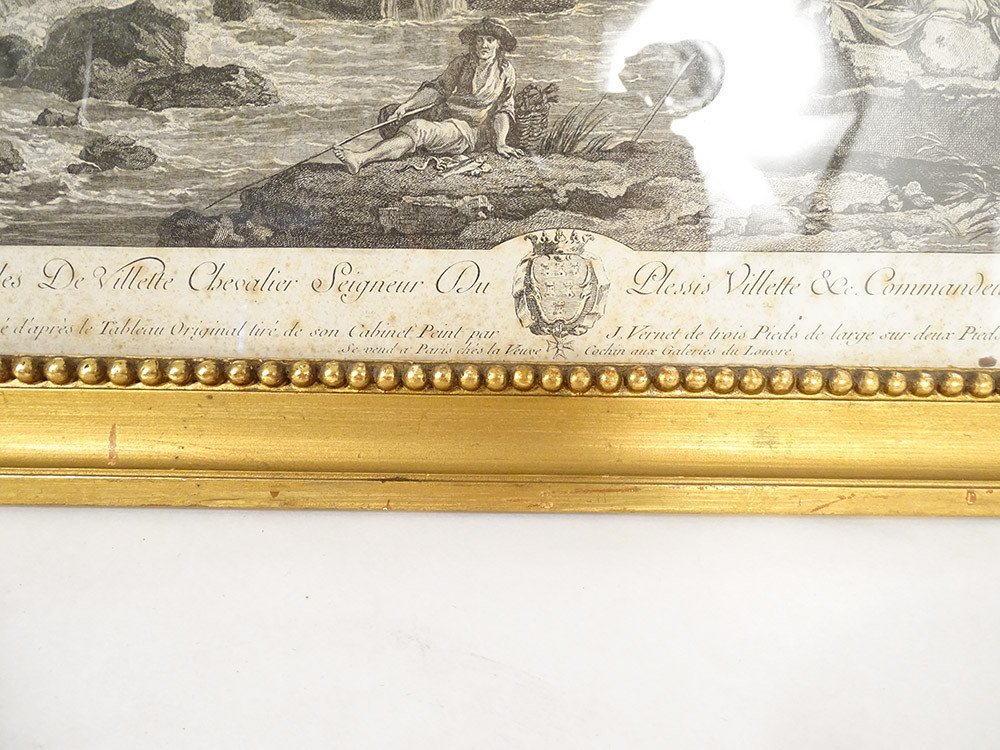 Engraving Golden Wood Frame Soldier River Pierre Charles De Villette Nineteenth-photo-5