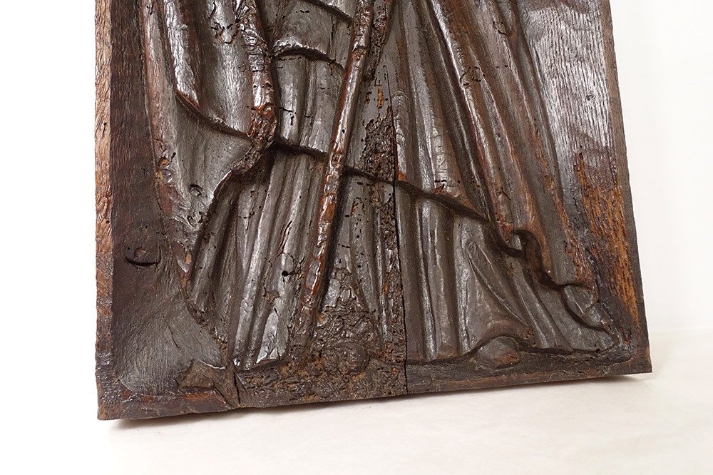Decorative Panel Haute Epoque Carved Wood Bishop Crosse Miter XVII-photo-2