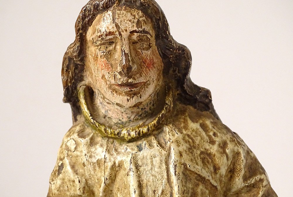 Statuette Bois Sculpté Polychrome Saint XVIIIème Siècle-photo-4