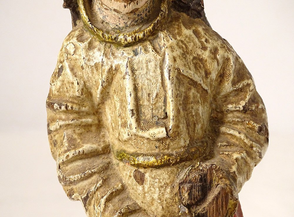 Statuette Bois Sculpté Polychrome Saint XVIIIème Siècle-photo-1