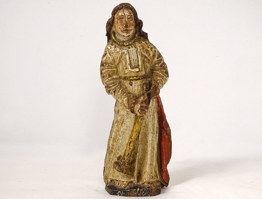 Statuette Bois Sculpté Polychrome Saint XVIIIème Siècle