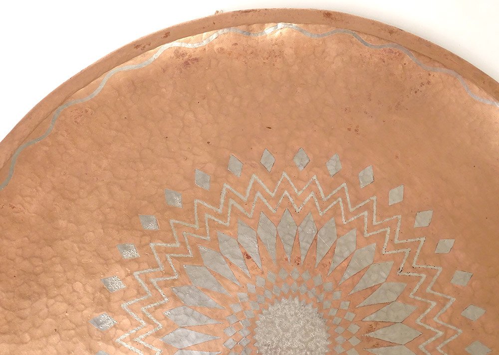 Decorative Dish Claudius Linossier Dinanderie Copper Silver 40cm Art Deco Twentieth-photo-3