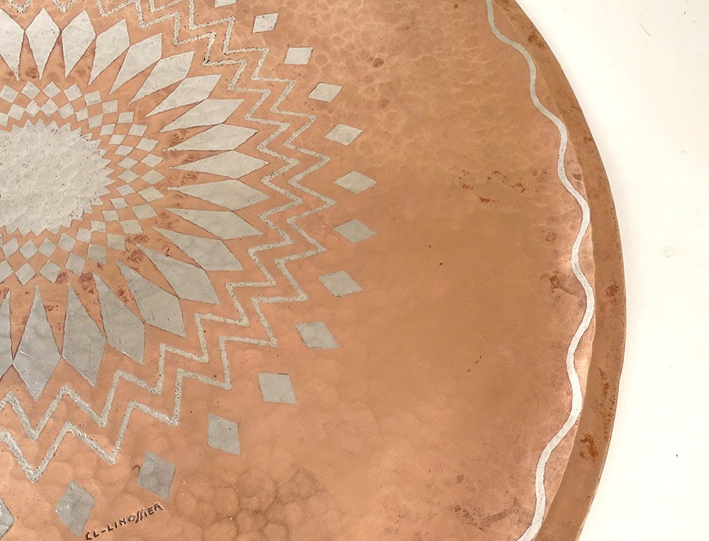 Decorative Dish Claudius Linossier Dinanderie Copper Silver 40cm Art Deco Twentieth-photo-4