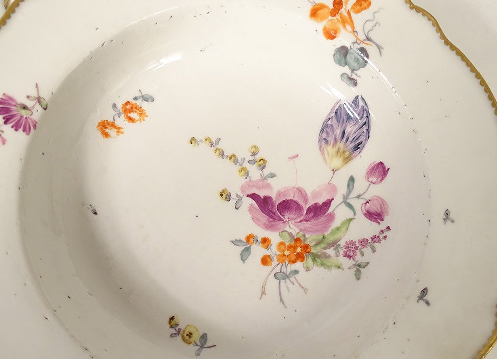 6 Assiettes Creuses Porcelaine Meissen Goût XVIIIème Fleurs Dorure XIXème-photo-4