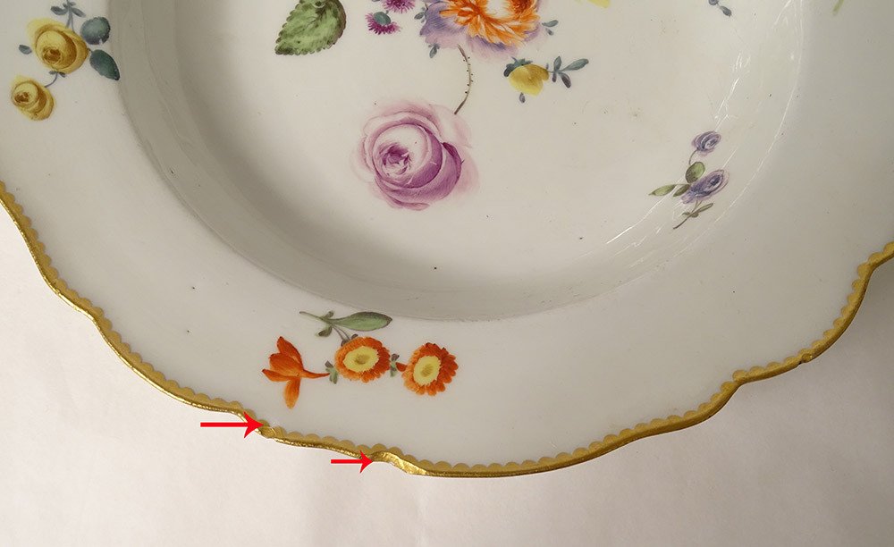 6 Assiettes Creuses Porcelaine Meissen Goût XVIIIème Fleurs Dorure XIXème-photo-8