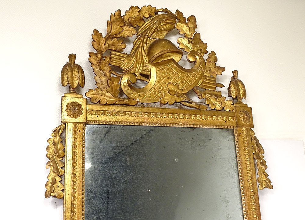 Large Revolutionary Mirror Golden Carved Wood Helmet Oak Leaves Eighteenth-photo-2