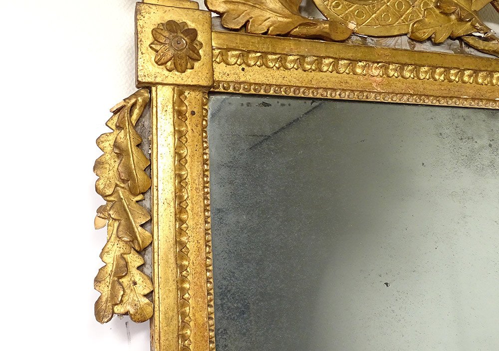 Large Revolutionary Mirror Golden Carved Wood Helmet Oak Leaves Eighteenth-photo-5