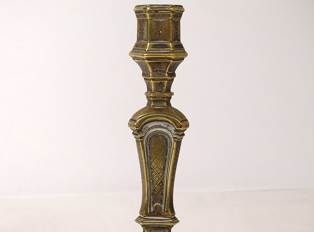 Pair Candlesticks Flambeaux Regency Bronze Chiseled Flowers XVIIIth-photo-3