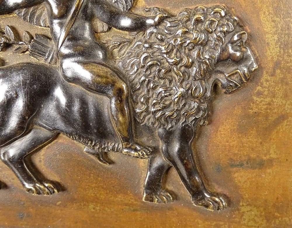 Bas-relief Sculpture Bronze Plate Cupid Lion Quiver XIXth Century-photo-4