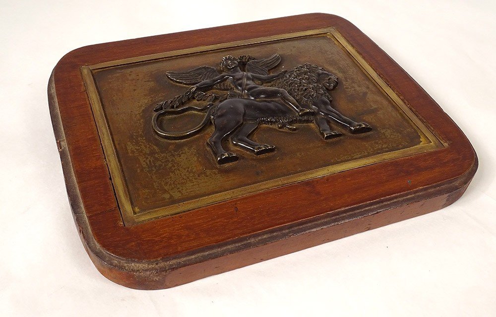 Bas-relief Sculpture Bronze Plate Cupid Lion Quiver XIXth Century-photo-3