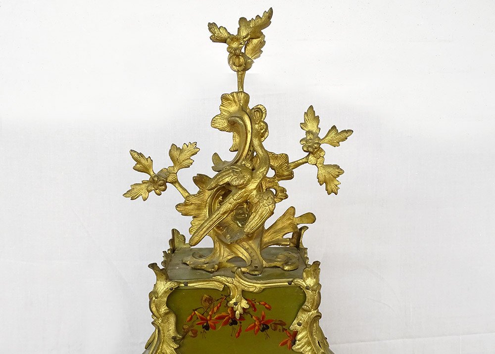Grand Cartel Décoratif Louis XV Vernis Martin Bronze Doré Oiseaux XIXème-photo-4