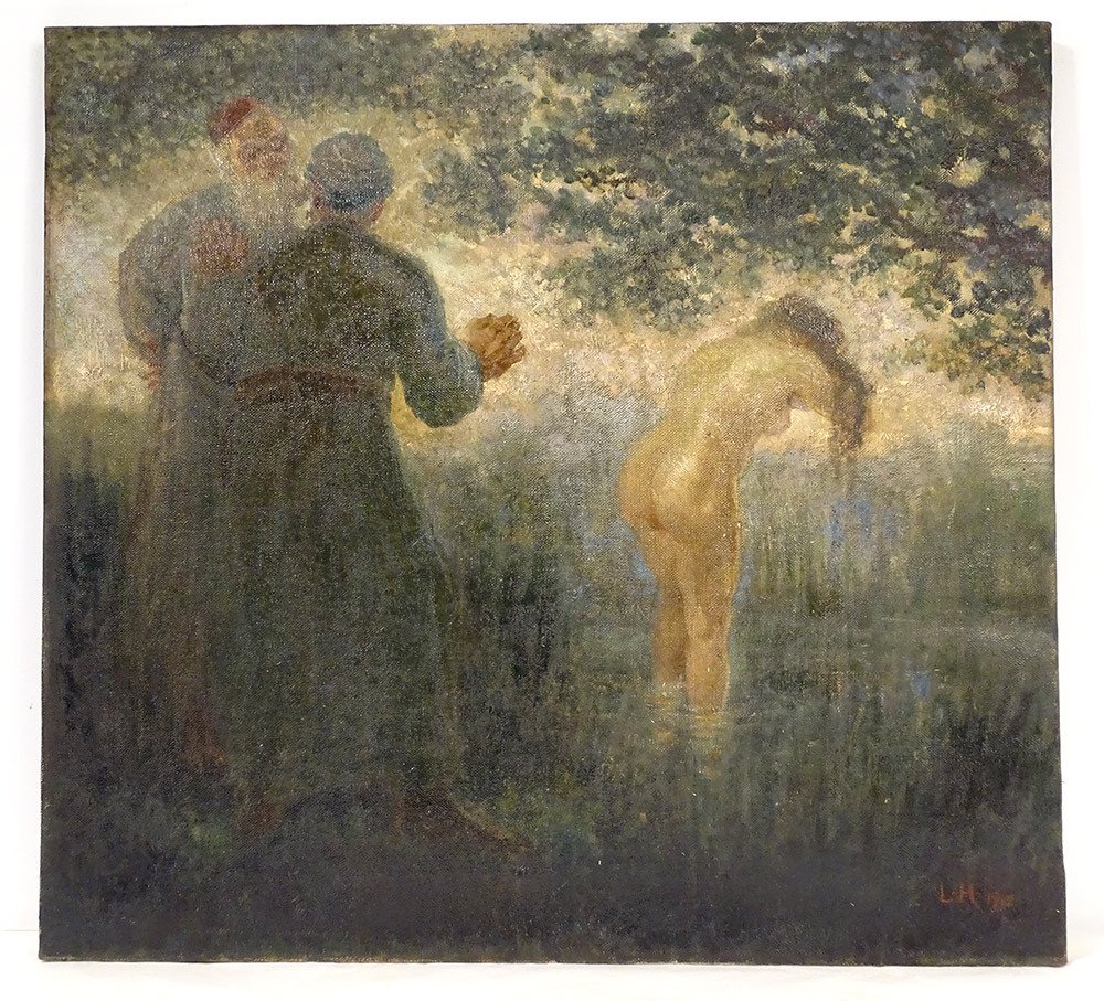 Hst Table Characters Biblical Scene Suzanne Old Young Woman Twentieth