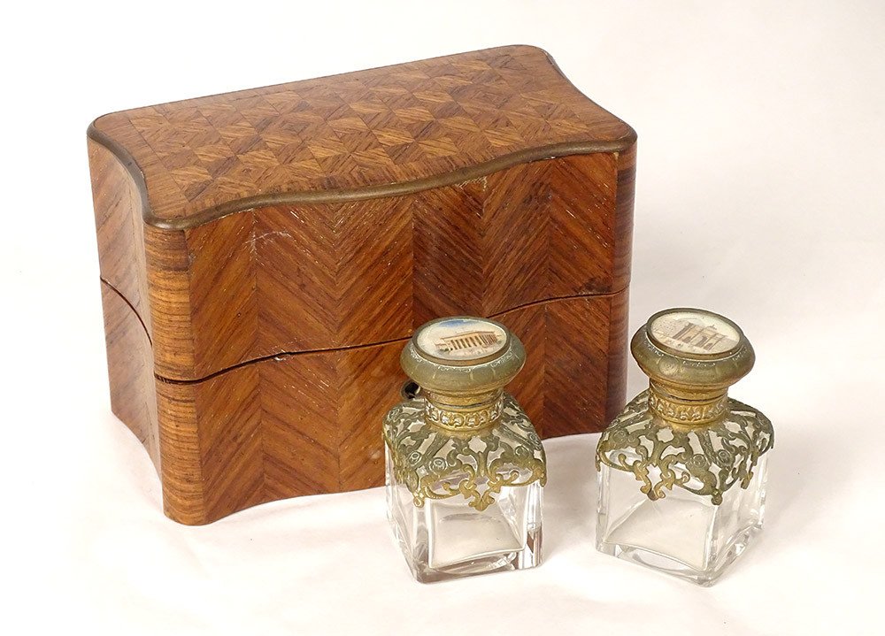 Odor Cellar Perfume Bottles Marquetry Box Pink Wood Views Paris Nineteenth-photo-3