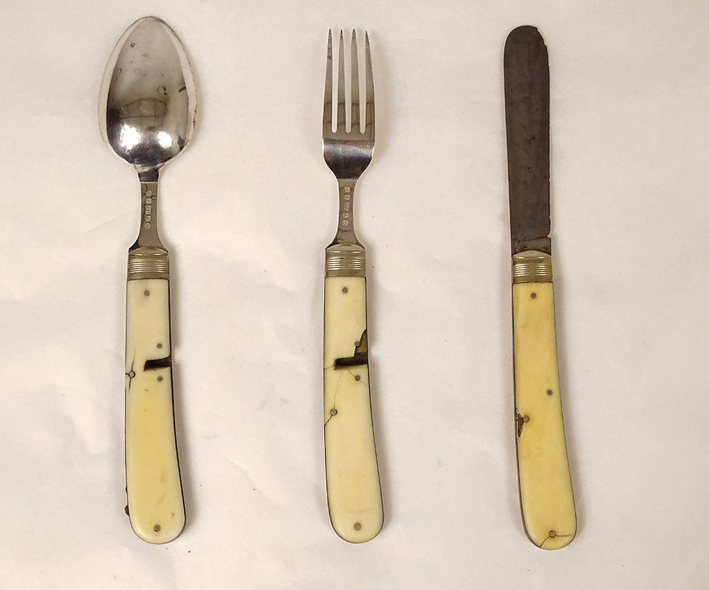 Travel Cutlery 3pc English Silver Metal Joseph Mappin Brothers XIXth-photo-2