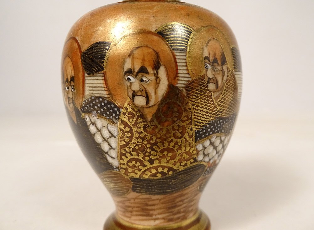 Small Porcelain Vase Satsuma Japan Characters Geisha Dragon Meiji Nineteenth-photo-4