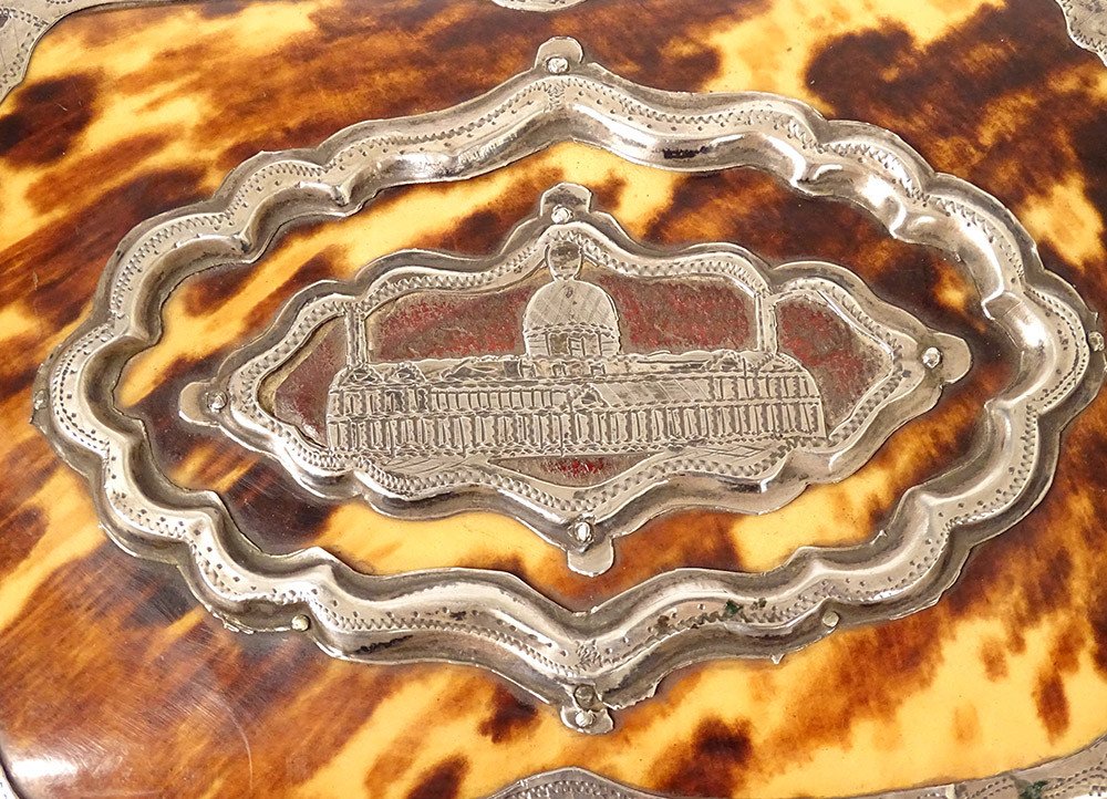 Tortoiseshell Cigarette Case Sterling Silver Netherlands Palace Dome Nineteenth-photo-3