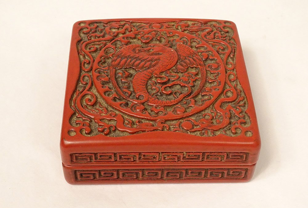 Small Box Cinnabar Lacquer China Bird Phoenix Dragons XIXth Century-photo-2