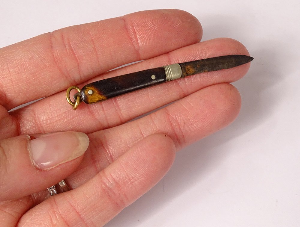 Petit Couteau Pliant Canif Miniature écaille XIXème Siècle-photo-1