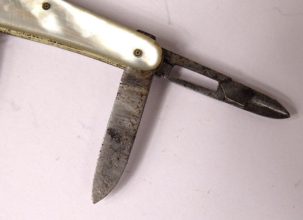 Petit Couteau Pliant Canif Miniature Nacre Ciseaux XIXème Siècle-photo-2