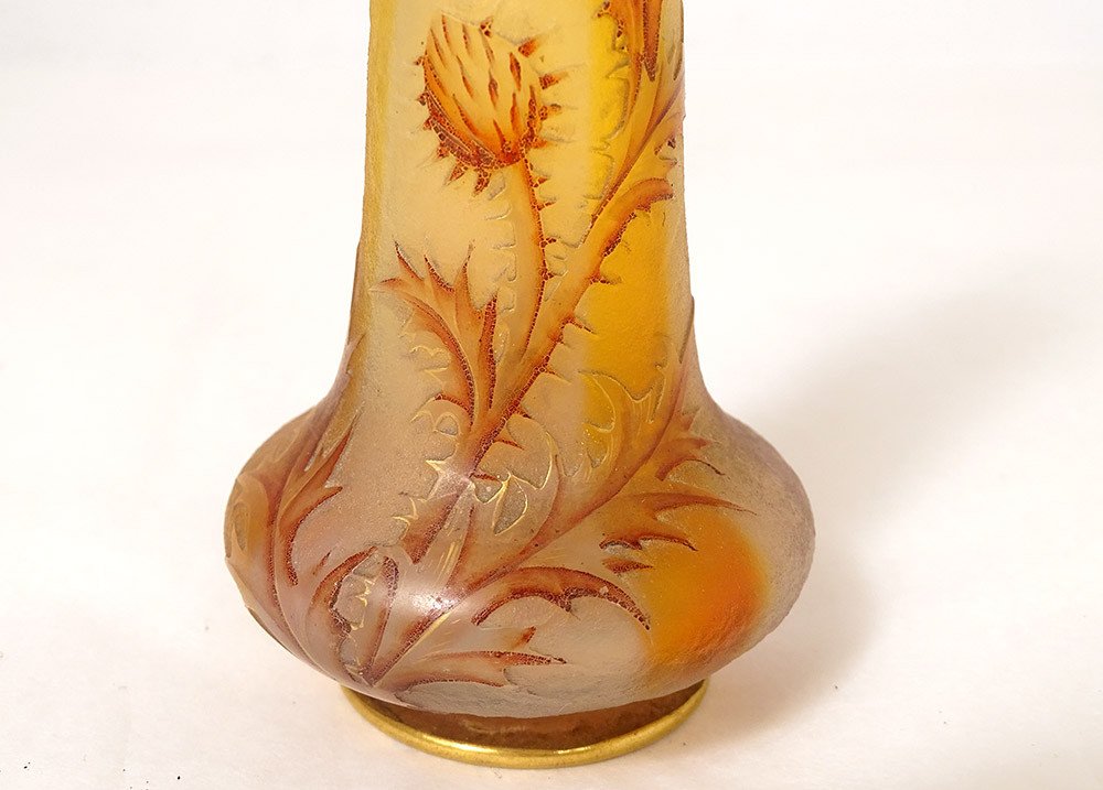 Petit Vase Soliflore Pâte Verre Daum Nancy Fleurs Chardons Art Nouveau XIXè-photo-4