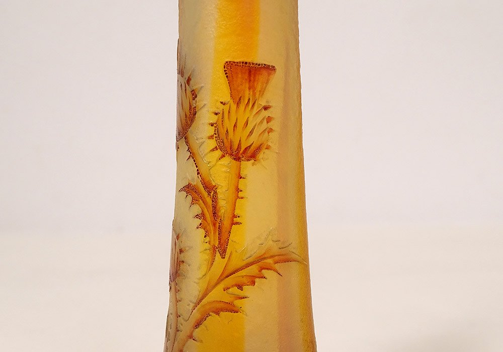 Petit Vase Soliflore Pâte Verre Daum Nancy Fleurs Chardons Art Nouveau XIXè-photo-2