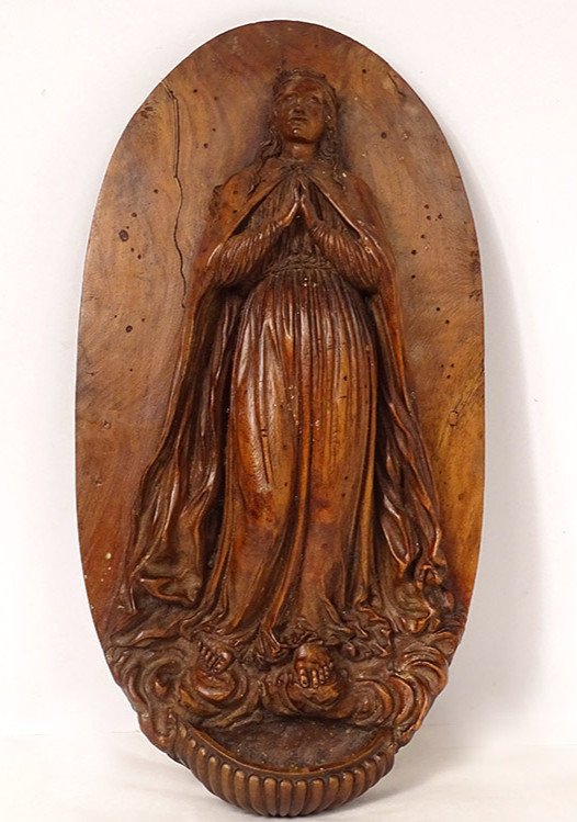 Holy Water Font Carved Wood Queen Of Castile Nineteenth Century Shell