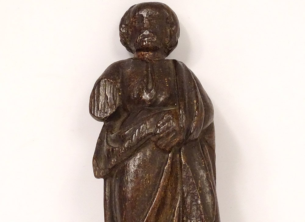 Small Sculpture Statuette Carved Wood Character Saint Peter XVII-photo-2